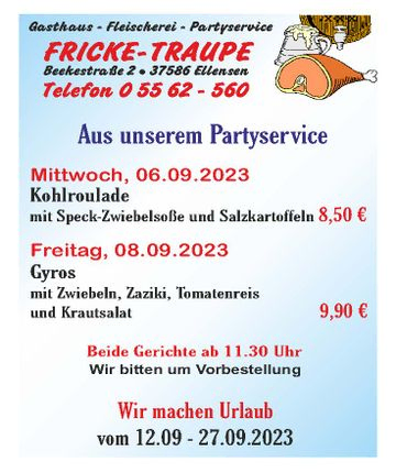 Partyservice Menü